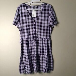 Divided V-neck Dress Plaid NWT